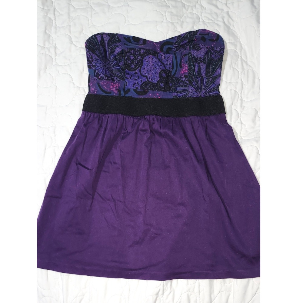 Ecote Purple Floral Paisley Strapless Sweetheart Mini Dress Womens Large Boho
